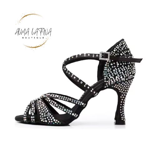 Zapato de baile negro con brillantes — vista lateral