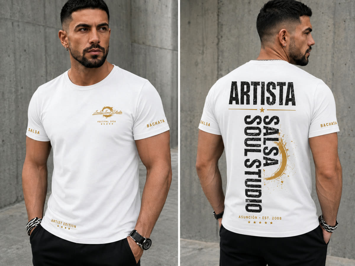 Hombre con la remera básica blanca del festival
